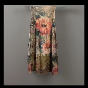 Lapis Anthropologie Flowy Boho Floral Crinkle Stretch Strapless Dress One Size